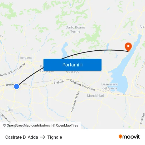 Casirate D' Adda to Tignale map