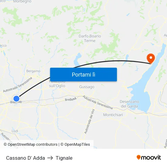 Cassano D' Adda to Tignale map