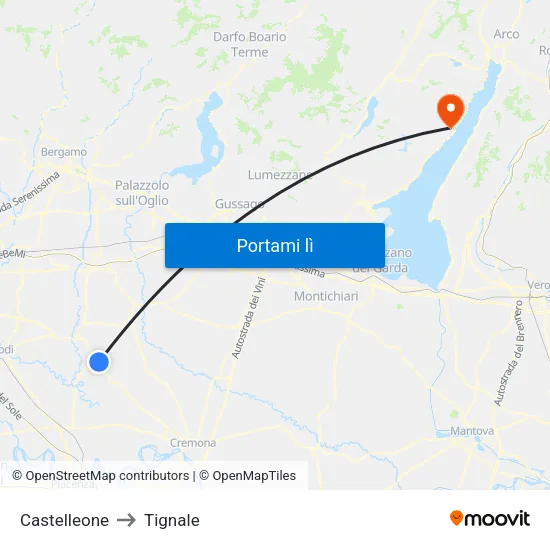 Castelleone to Tignale map