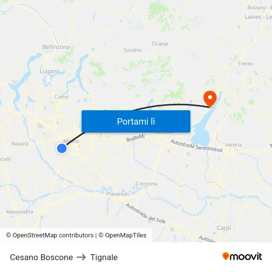 Cesano Boscone to Tignale map