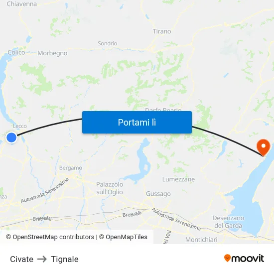 Civate to Tignale map