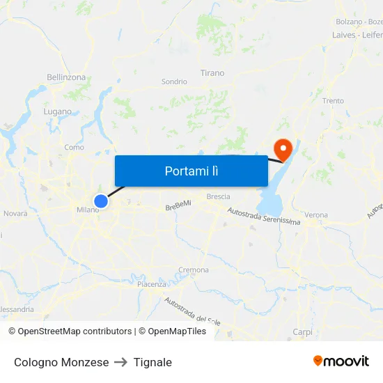 Cologno Monzese to Tignale map