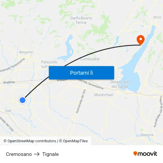 Cremosano to Tignale map
