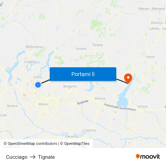Cucciago to Tignale map