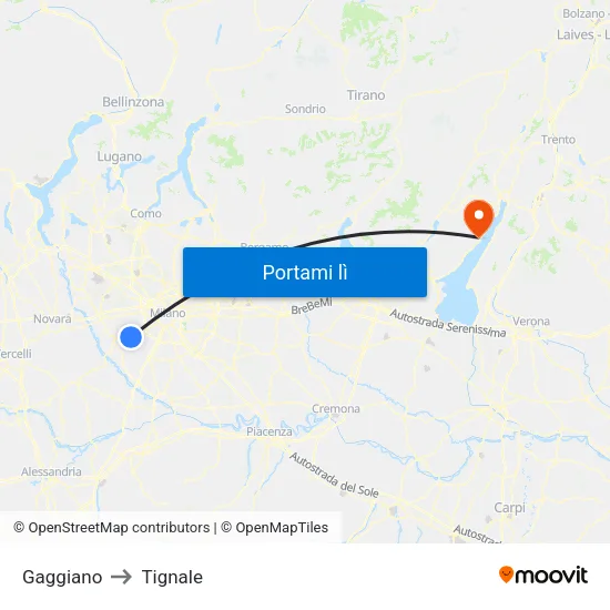 Gaggiano to Tignale map