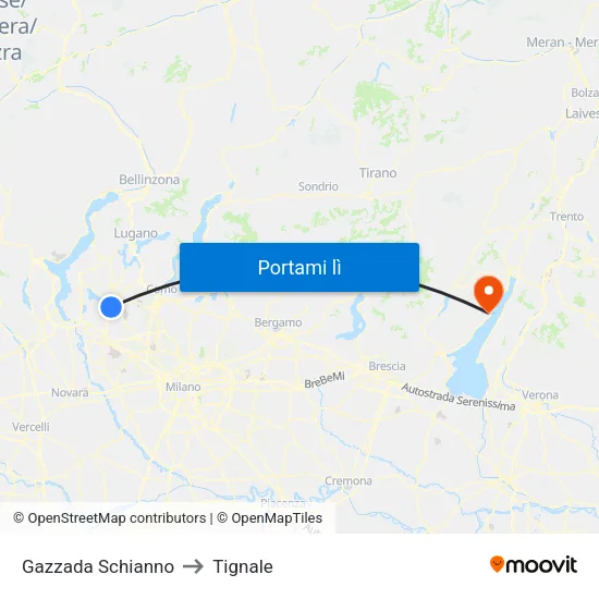 Gazzada Schianno to Tignale map