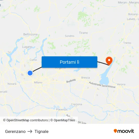 Gerenzano to Tignale map