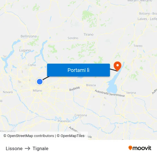 Lissone to Tignale map