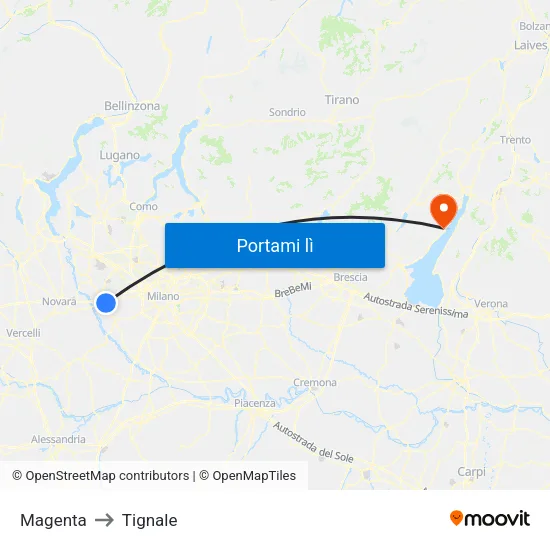 Magenta to Tignale map