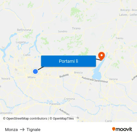 Monza to Tignale map