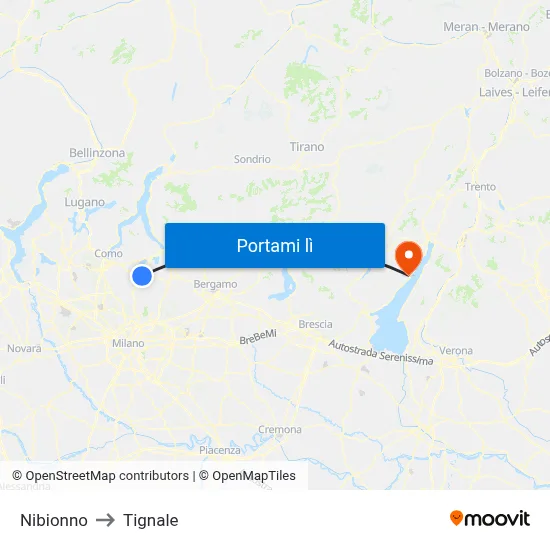 Nibionno to Tignale map