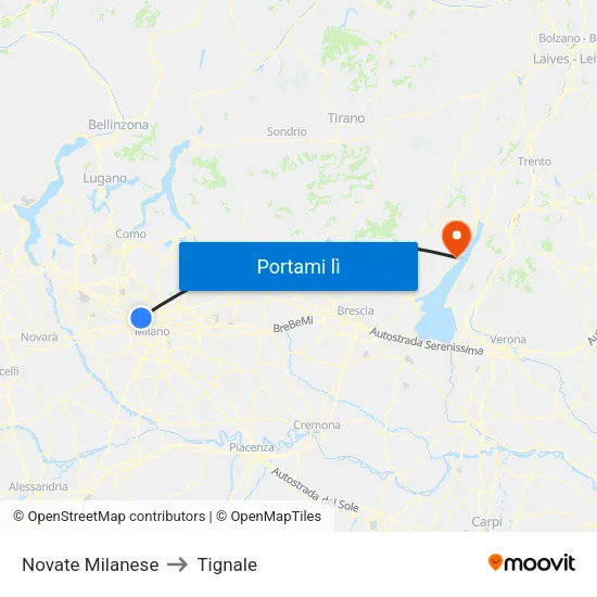 Novate Milanese to Tignale map
