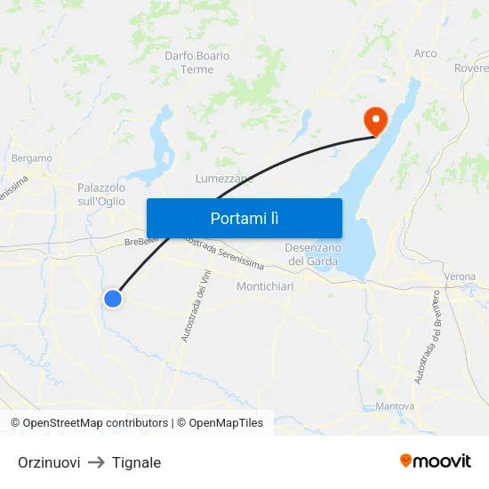 Orzinuovi to Tignale map