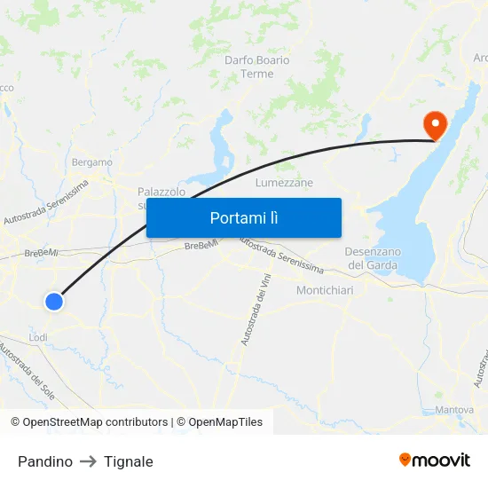 Pandino to Tignale map