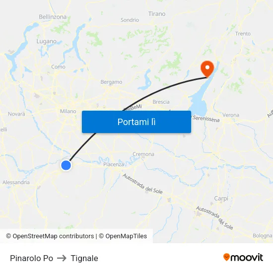 Pinarolo Po to Tignale map