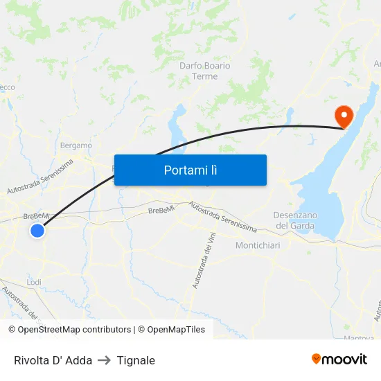 Rivolta D' Adda to Tignale map