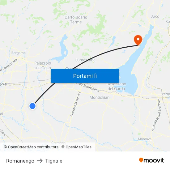 Romanengo to Tignale map