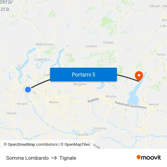 Somma Lombardo to Tignale map