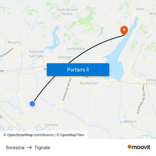 Soresina to Tignale map