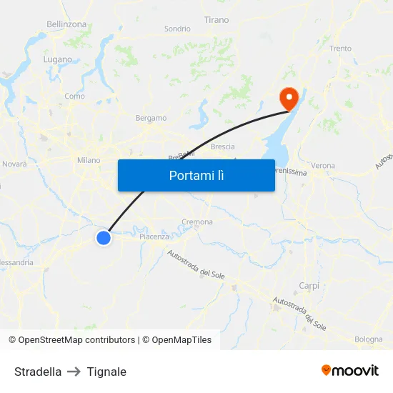 Stradella to Tignale map