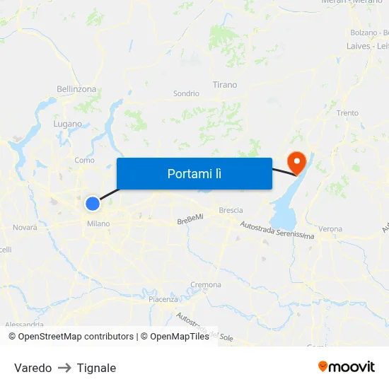 Varedo to Tignale map