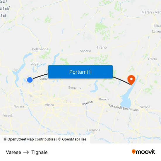 Varese to Tignale map