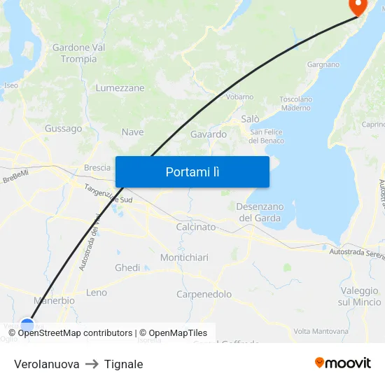 Verolanuova to Tignale map