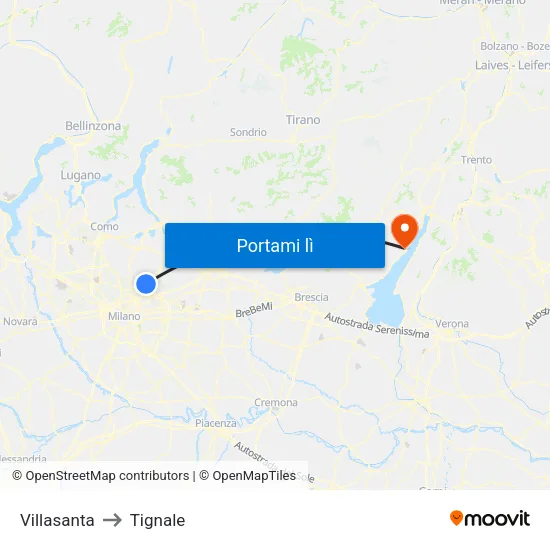 Villasanta to Tignale map