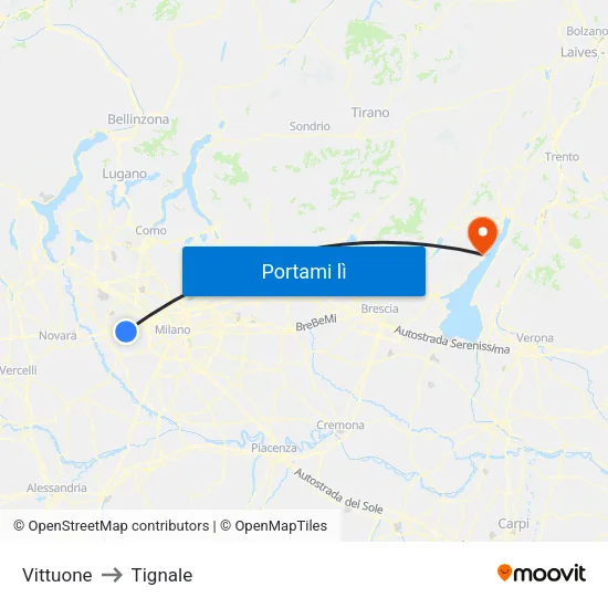 Vittuone to Tignale map