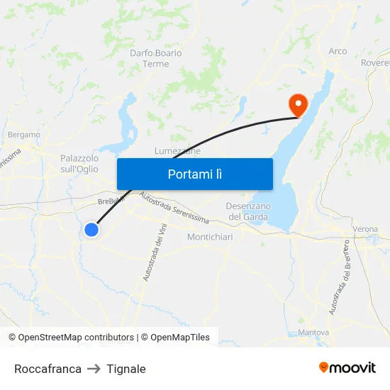 Roccafranca to Tignale map