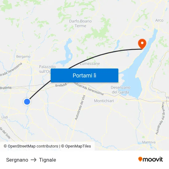 Sergnano to Tignale map