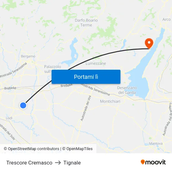 Trescore Cremasco to Tignale map