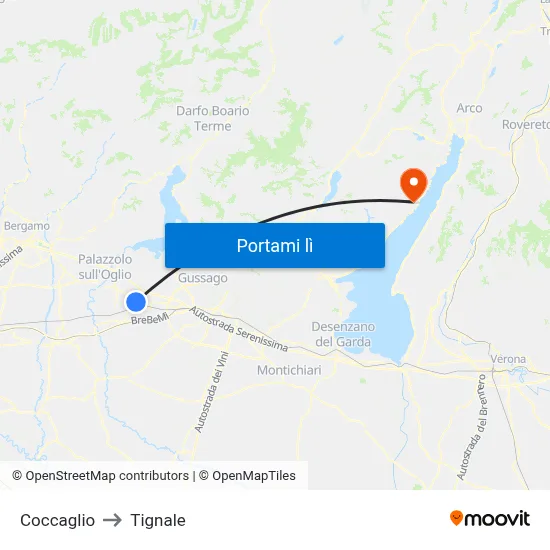 Coccaglio to Tignale map
