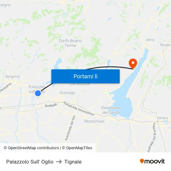Palazzolo Sull' Oglio to Tignale map