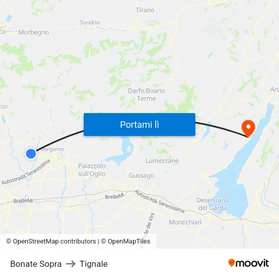 Bonate Sopra to Tignale map