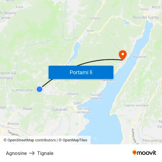 Agnosine to Tignale map