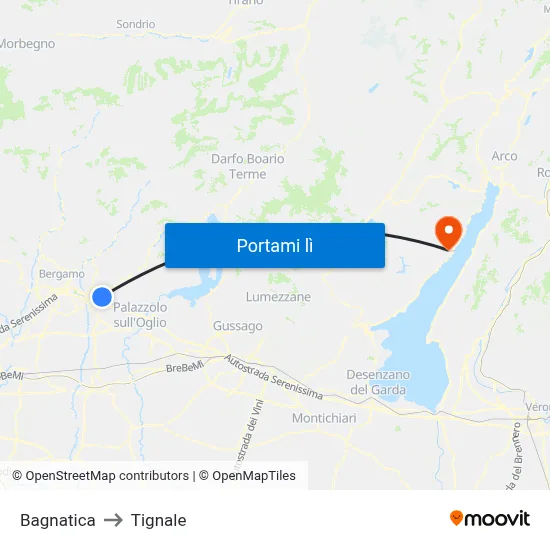 Bagnatica to Tignale map