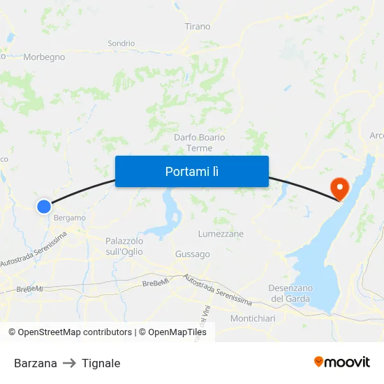 Barzana to Tignale map