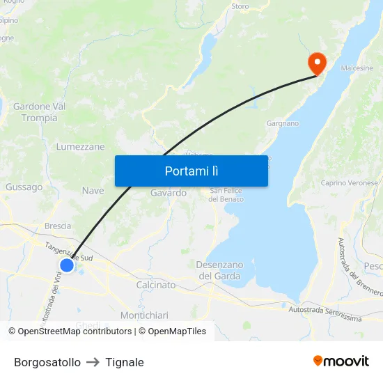 Borgosatollo to Tignale map