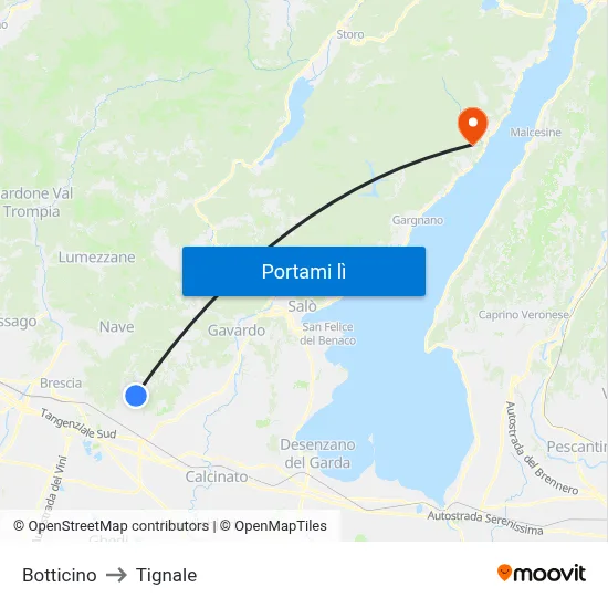 Botticino to Tignale map