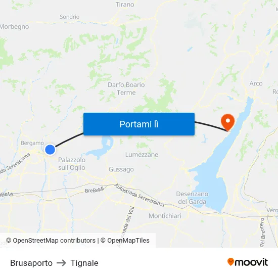 Brusaporto to Tignale map