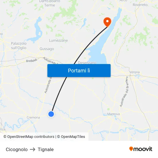Cicognolo to Tignale map
