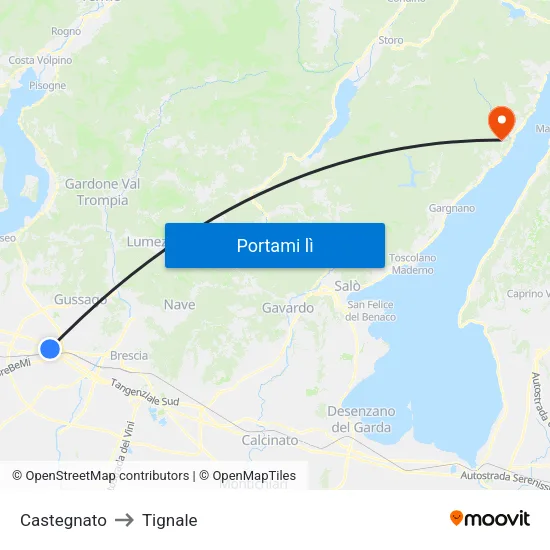 Castegnato to Tignale map