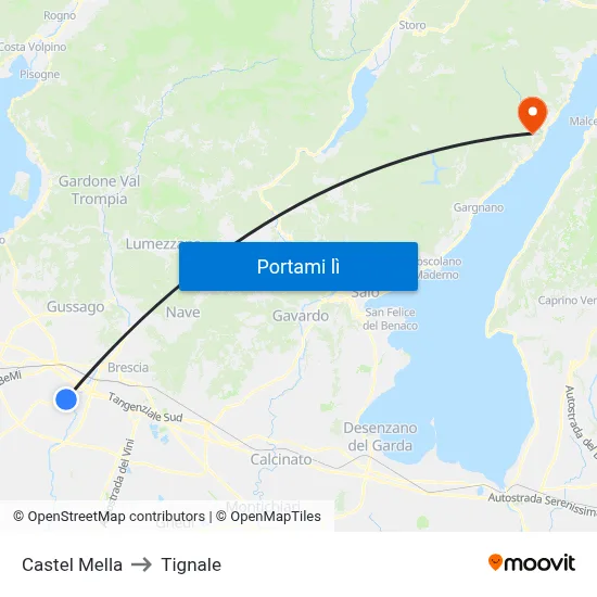 Castel Mella to Tignale map