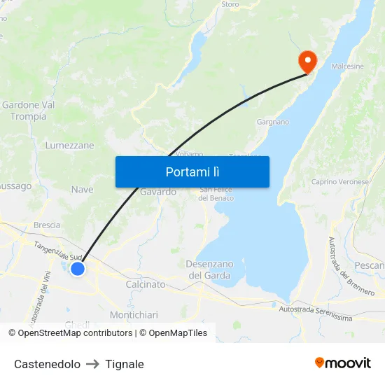 Castenedolo to Tignale map