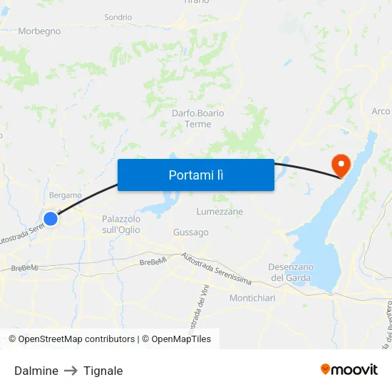 Dalmine to Tignale map