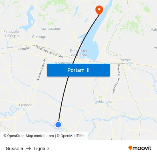 Gussola to Tignale map