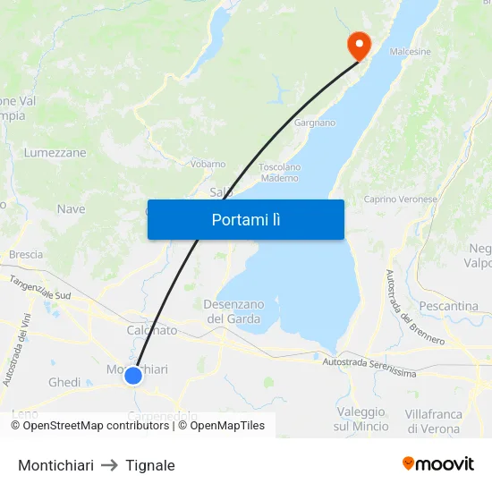Montichiari to Tignale map