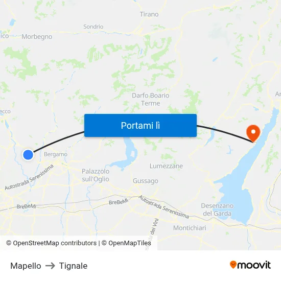 Mapello to Tignale map