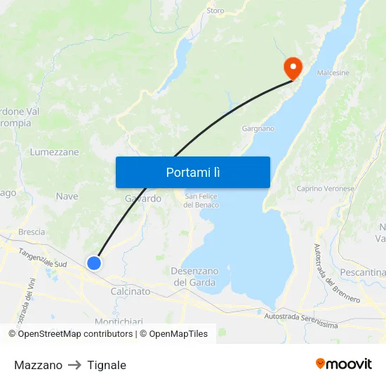Mazzano to Tignale map